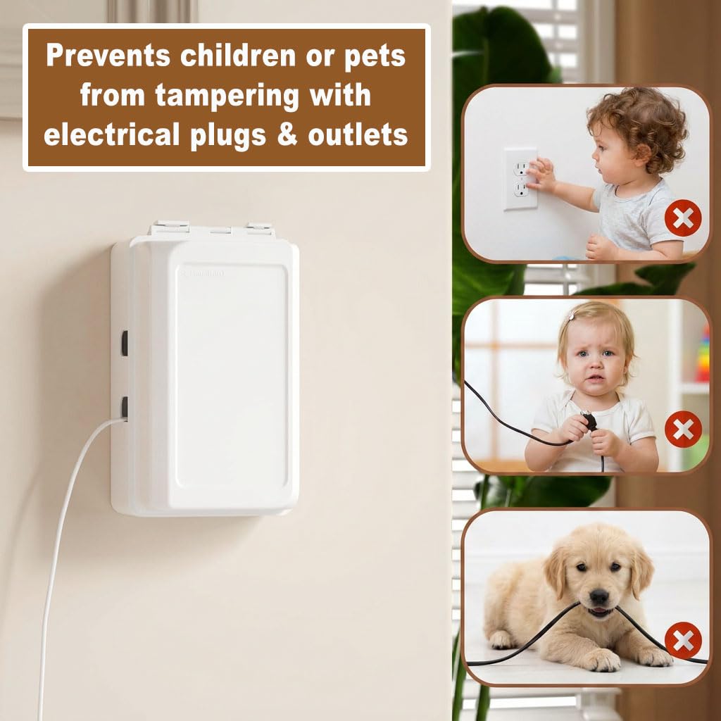 Art Plates Baby Proof Outlet Cover Box - Child Safety Electrical Outlet Cover for Plugs and Power Adapters Chargers & Baby Monitor Plugs - Easy Install Decorator Outlet Protector - White - 2 Pack image 3
