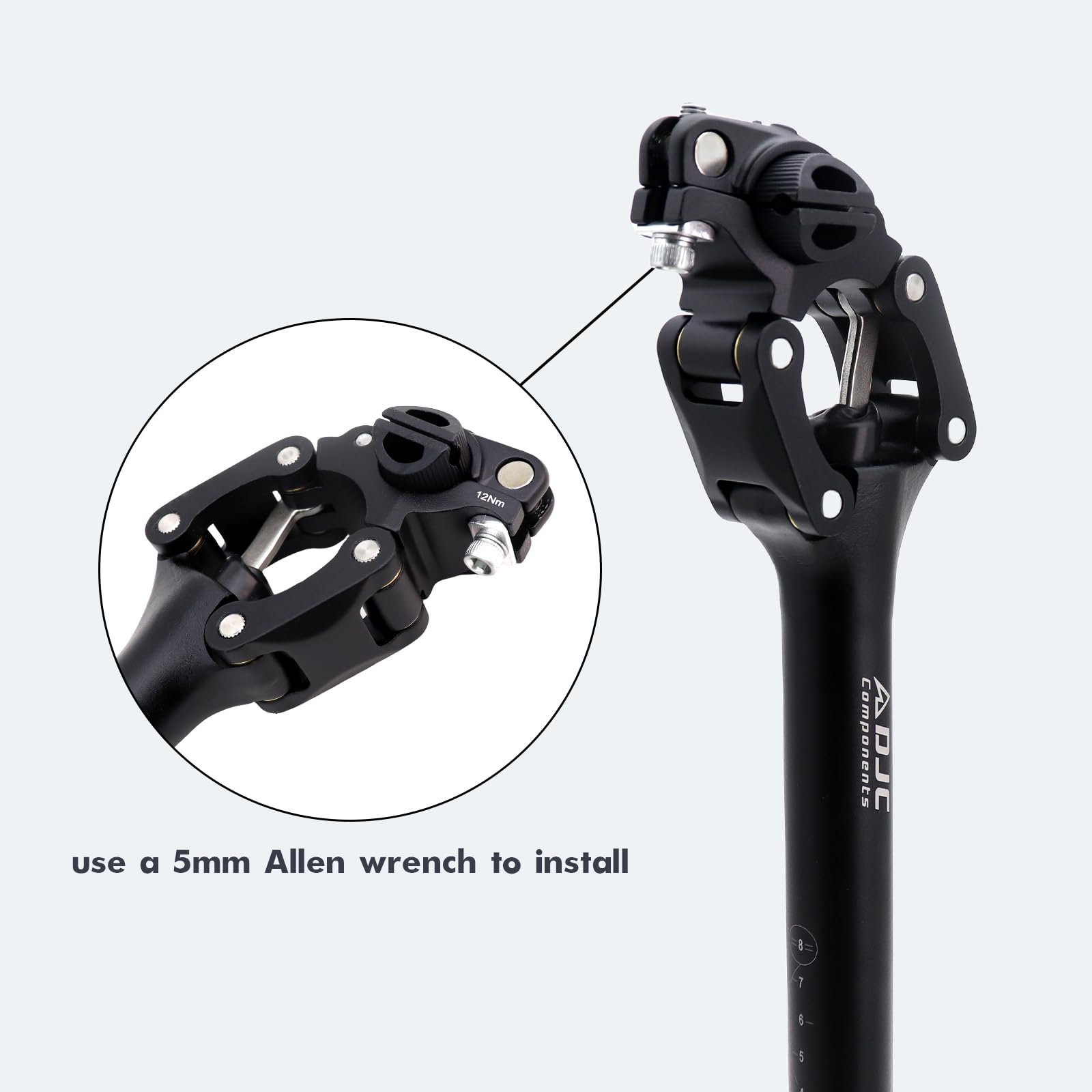 DJC Paralelogramo Fahrrad-Sattelstütze, Stoßdämpfer, Sattelstütze für MTB, Mountainbike, Rennrad, Kies, 27,2 mm, 28,6 mm, 30 mm, 30,4 mm, 30,9 mm, 31,6 mm, 33,9 mm x 350 mm