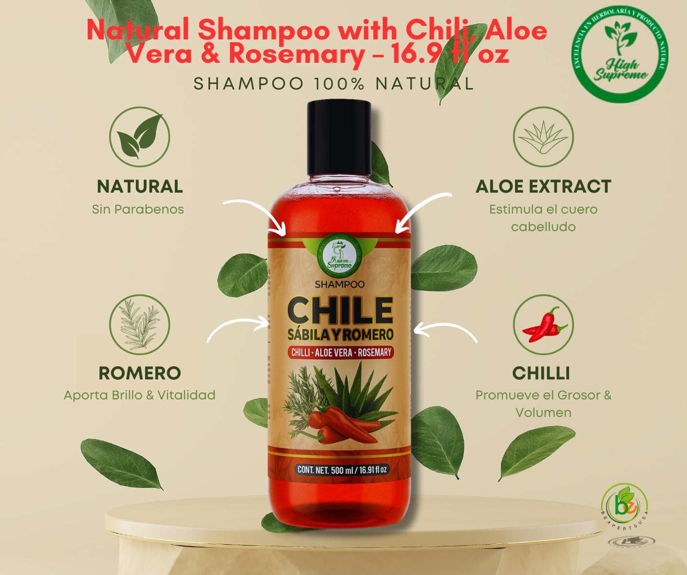 HIGH SUPREME Chili, Rosemary & Aloe Vera(Chile,Romero & Sabila) Shampoo – 500 ml – Daily Moisturizing Formula – Supports Scalp Balance – For All Hair Types – Paraben-Free - Image 3