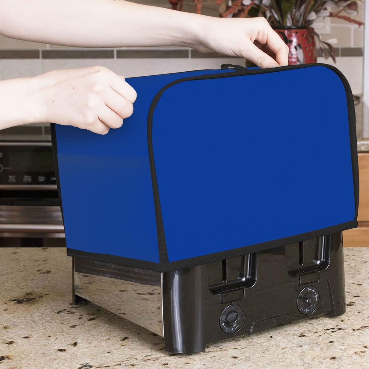 2 Slice Toaster Cover,Royal Blue Solid Color Small Kitchen Appliance Bread Machine Cover with Pockets,Dust & Fingerprint Protection