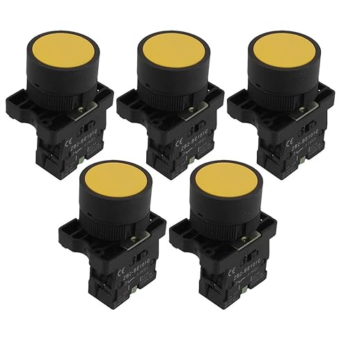 uxcell 5pcs 1 NO NO Sign Interruptor de botón momentáneo, 0.866 in, 600V, 10A, ZB2-EA51, Amarillo