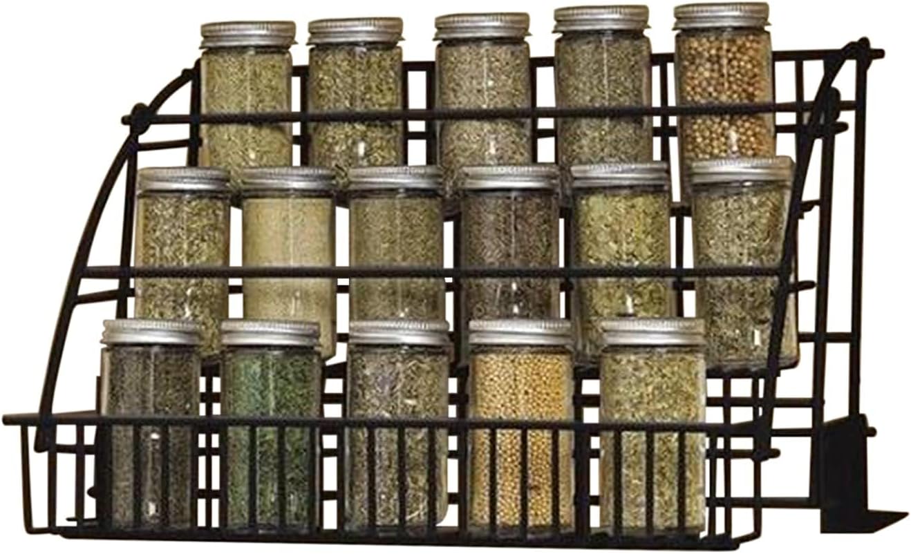 3-Tier Retractable Storage Organiser, Pull Down Spice Rack Organizer, Metal Wrought Iron Kitchen Step Storage Holder Wall Shelf with Protection Railing, Metal Spice Organizer for Cabinet & Pantry