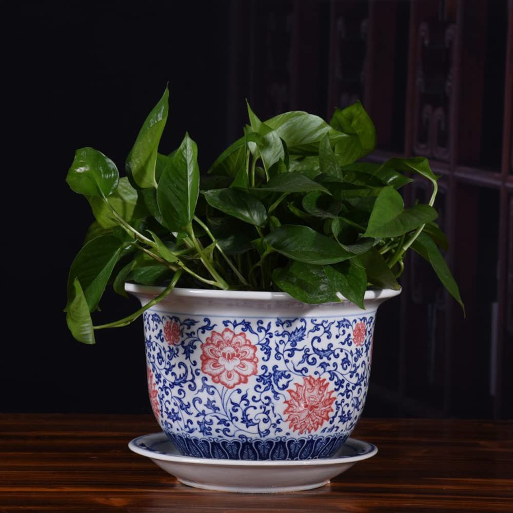 SWENEEN Chinoiserie Jingdezhen Hand-Painted Blue And White Porcelain,Ceramic Flower Pots,Chinese Ceramic Planters Flower Container Home Decor With Hole Plant Pot,E-34 * 23cm