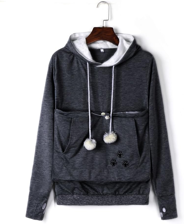 VincentDeep Unisex Cat Ear Big Kangaroo Pouch Hoodie Long Sleeve Pet Cat Dog Holder Carrier Sweatshirt