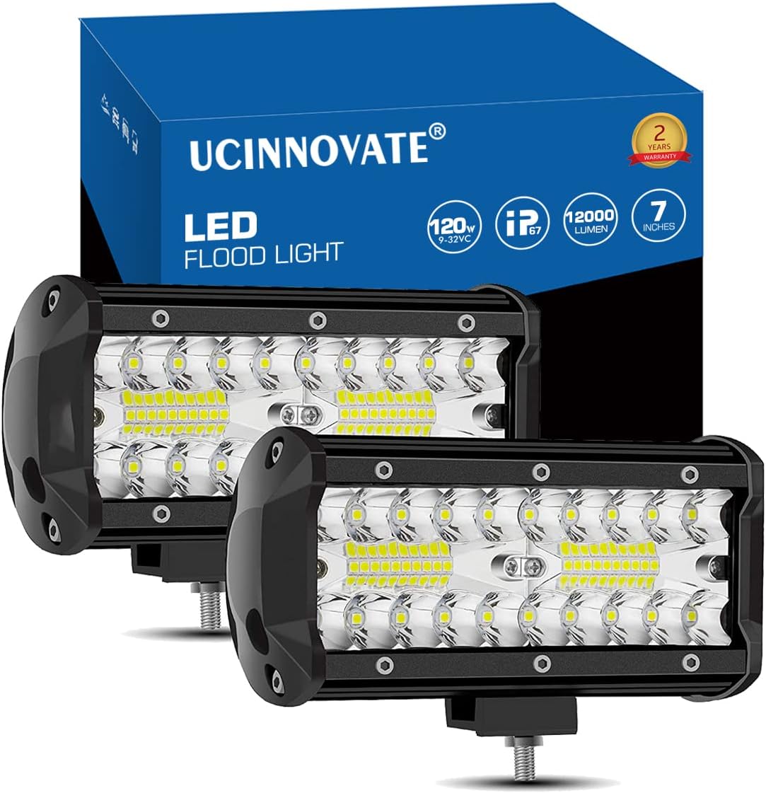 UCINNOVATE 2 Pack 7" LED Light Bar, 12V 12000LM Offroad Driving Lights Work Bar Lamp IP67