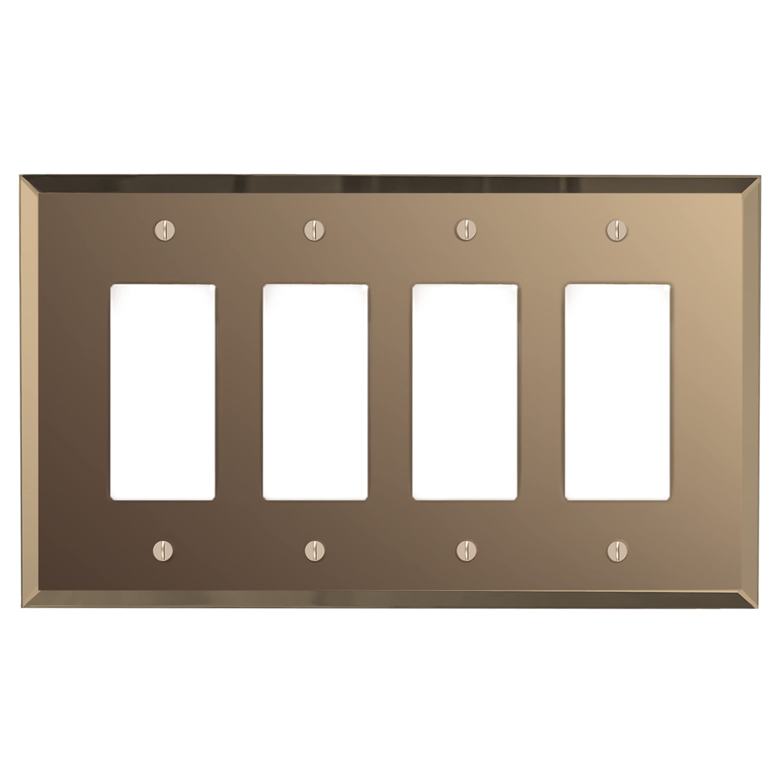 Bronze Glass Mirror SWITCH HITS Quadruple Outlet Wall Plate | 4 GFI Rocker | 9" x 5.25" | Professional Quality Glass Mirror Switch Plate Covers For