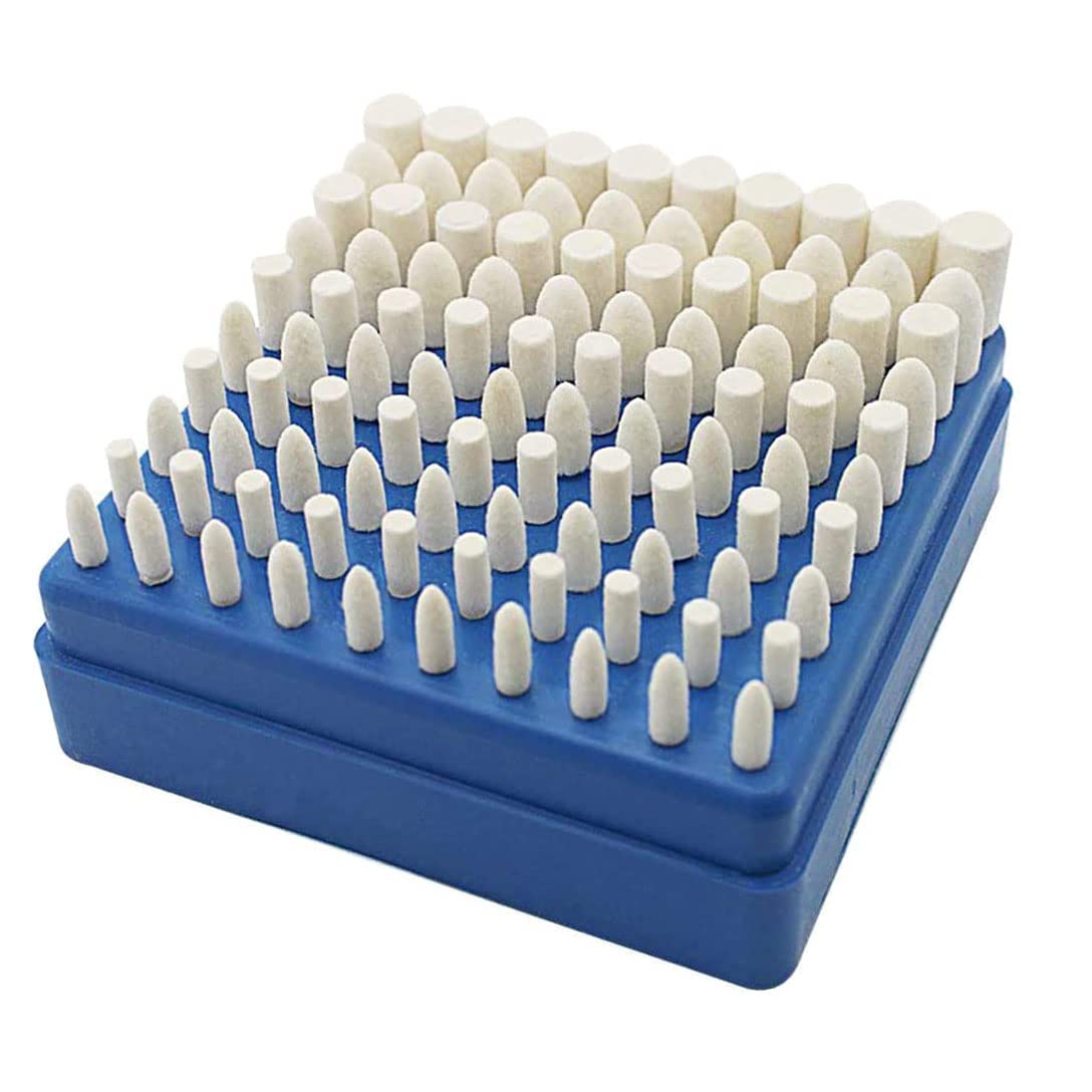 Luo ke100 Pcs Wool Polishing Bits - 1/8 Inch Shank Compressed Wool Felt Polishing Bits Buffing Kits for Dremel Rotary Tool