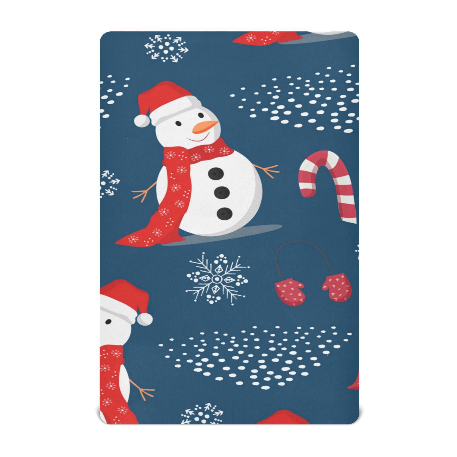 Moudou Christmas Snowman Playard Sheet for Boy Girls, Soft Breathable Fitted Toddler Sheet for Standard Playard Bed Mattress, 39 x 27 x 5 Inch