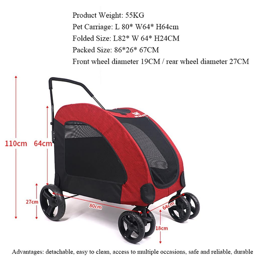 Premium Heavy Duty Pet Stroller for Small Medium Dog Cat 4-Wheel Cat Stroller Foldable Dog Stroller with Suspension System/Link Brake/One-Hand Fold Max. Loading 110 LBS (Blue)