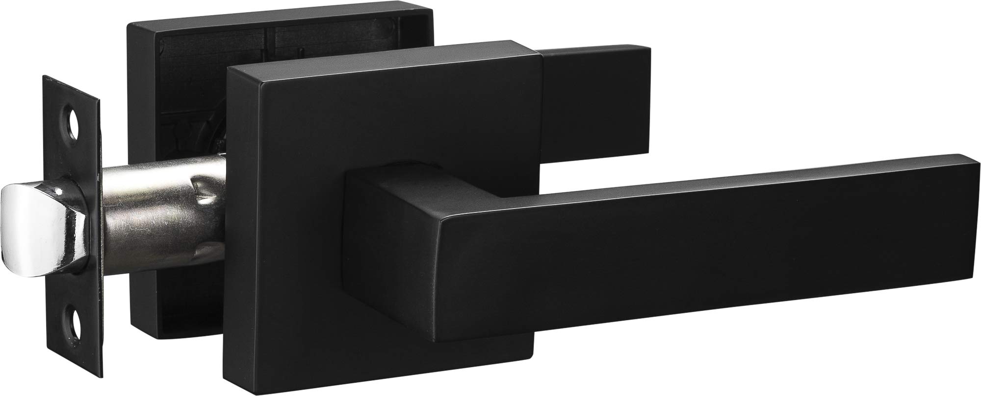 Contemporary Square Passage Lever Door Handle Non-Locking Lever Set [for Hallway or Closet Doors] Reversible for Right & Left Sided Doors Heavy Duty - Iron Black Finish