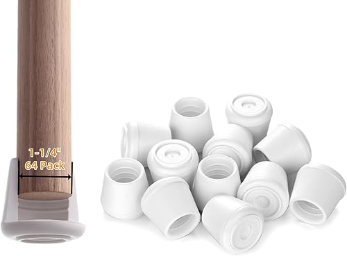 Miniatura 50 de Furnigear Tapas para patas de silla, puntas de goma antideslizantes de 1-1/2 pulgadas de diámetro interior, protectores de suelo redondas blancas