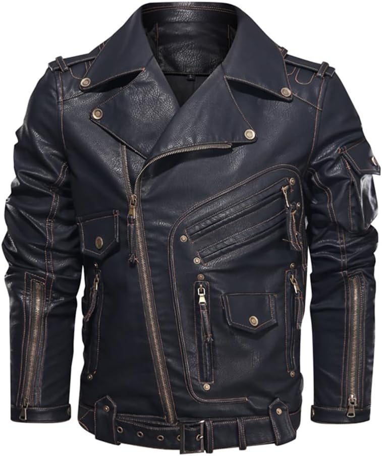Dcvmvmn Winter Men's Leather Jacket Fashion Slim Zipper Biker Jacket 2023 Men's Jackets