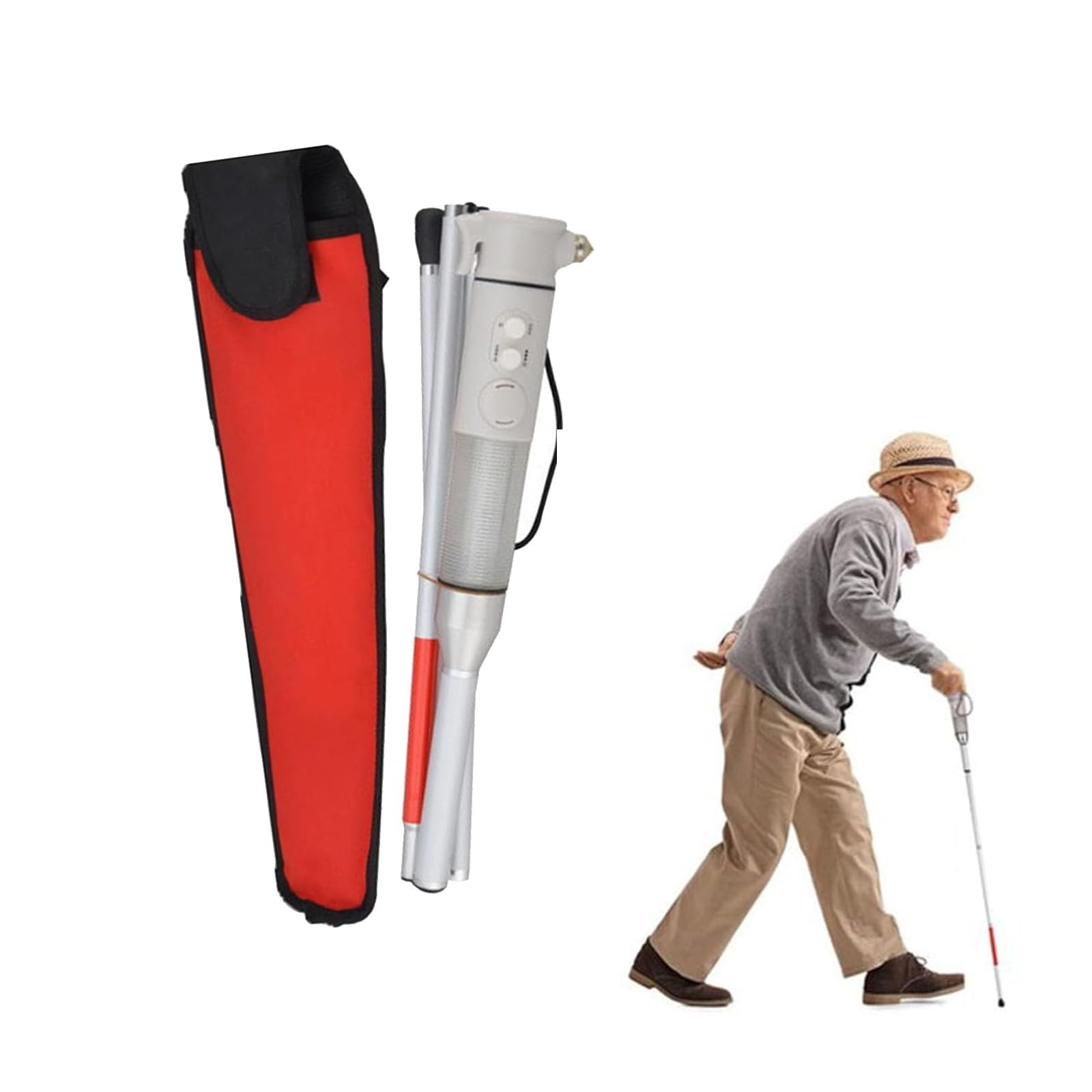 Bastón Ciego， Bastón for Ciegos Plegable Multifuncional, muletas electrónicas acústico-ópticas, bastón Plegable, bastón for Personas Mayores, Bastones for Caminar con luz LED