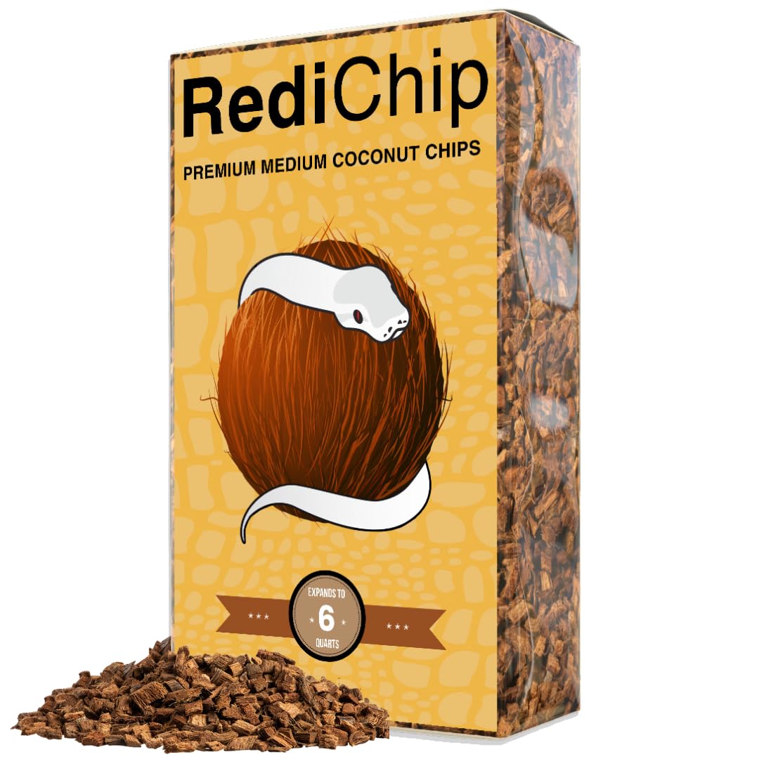 RediChip Reptile Bedding Loose Medium Coconut Chip Substrate 6 Quart Coco Husk Mulch for Snake and Gecko Habitat, Ball Python Terrarium, Lizard and Turtle Tanks, Tortoise Enclosure
