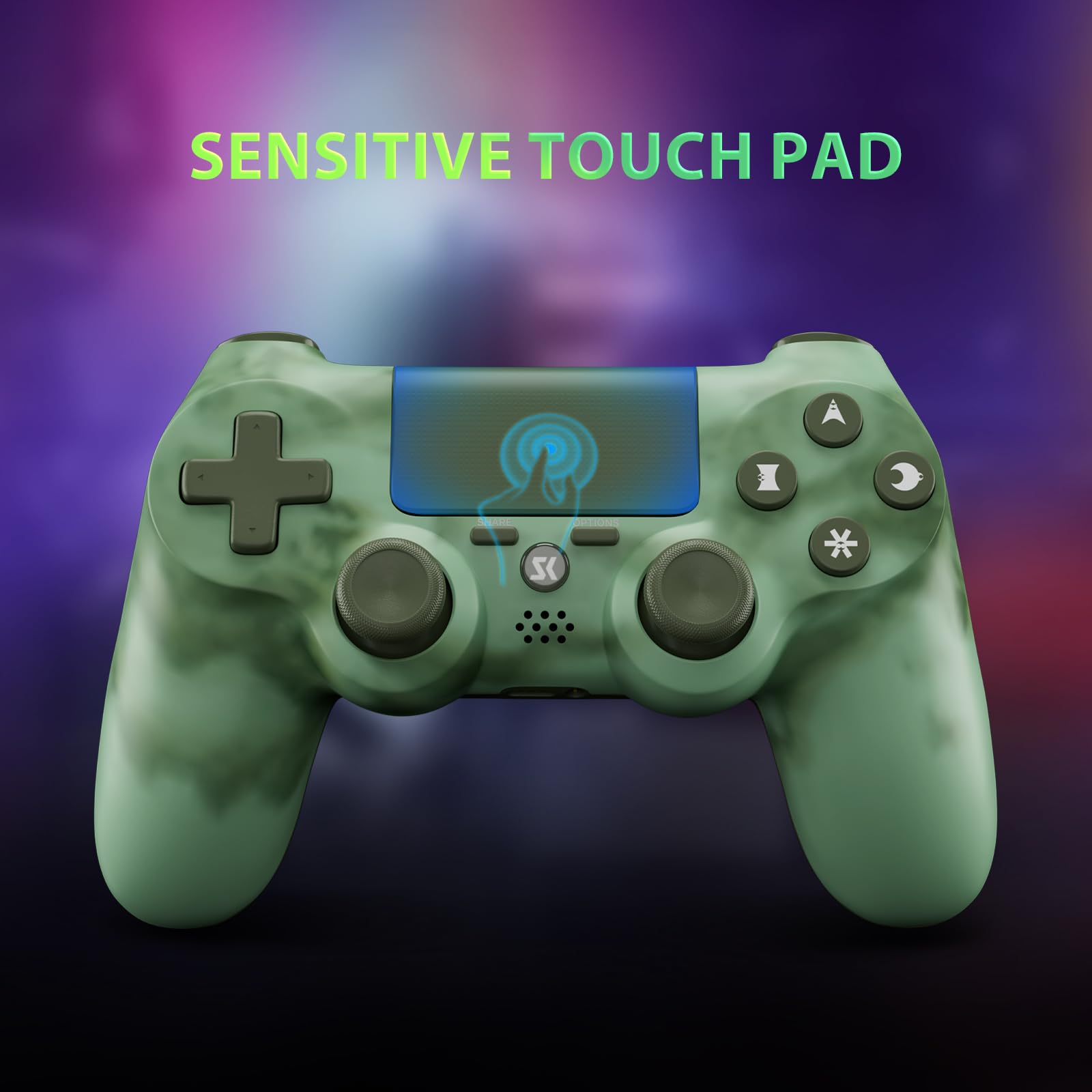 ISHAKO Kabelloser PS4 Controller für PlayStation 4/Pro/Slim – Dual Vibration, 6-Achsen-Sensor, Touchpad, 3,5mm-Audiobuchse, Ergonomischer Anti-Rutsch-Griff, 800mAh Akku