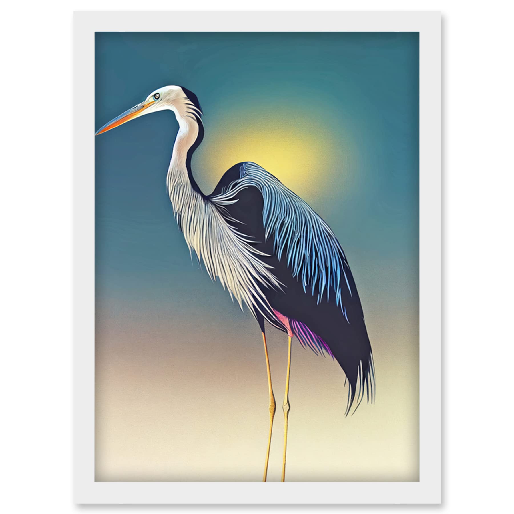 Doppelganger33 LTD Heron Sunrise Bird Illustration Artwork Framed Wall Art Print A4
