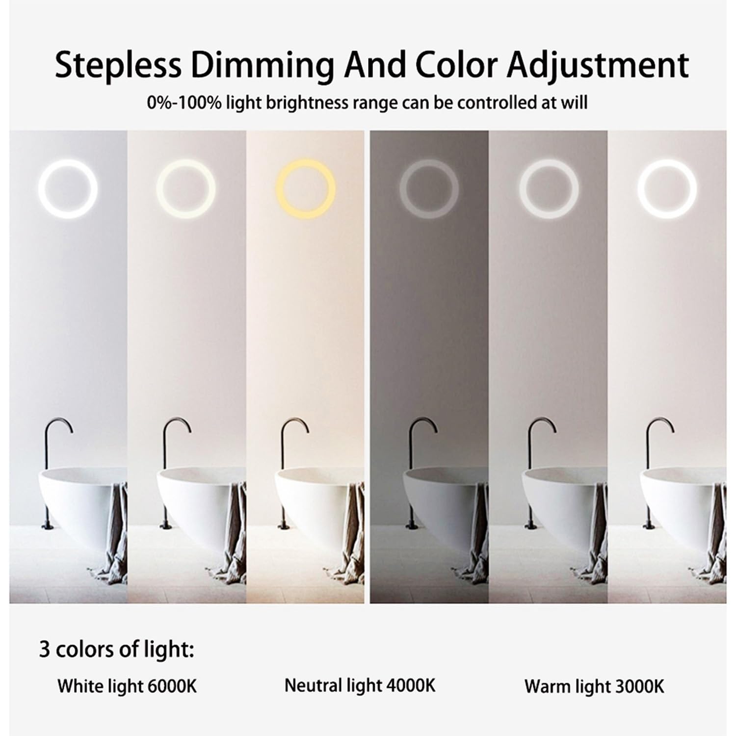 Grande Espejo de Baño - Specchio da bagno a LED, anti-appannamento, design semicircolare, con illuminazione a 3 colori, regolabile, dimensioni 130 x 89 cm