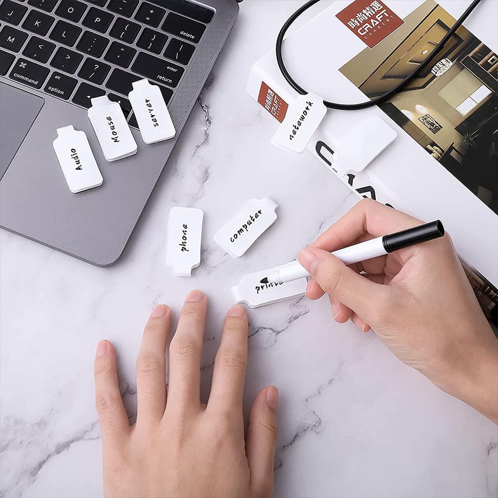 UKCOCO 100pcs Cable Labels, White Identification Tag Adhesive Cord Labels Tags for Electronics L aser Printer and Handwriting Cable Management