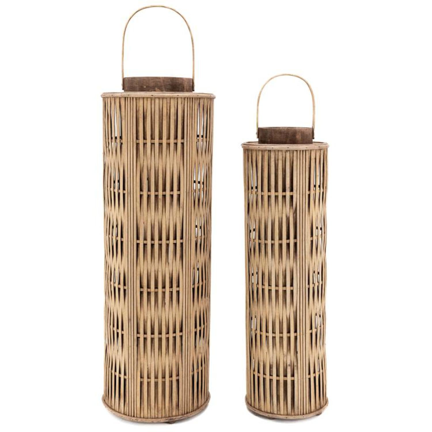 AUBRY GASPARD - Lanterne en Pin et Verre - Naturel - Ø 18 cm - Hauteur 60 cm - Poids 1 kg - avec Poignée en Pin - Élégant Photophore pour Ambiance Chaleureuse à la Maison