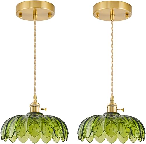 Miniatura 17 de Lámparas colgantes enchufables, lámpara colgante de cristal vintage, mini lámpara colgante de tulipán blanco leche, iluminación colgante para isla