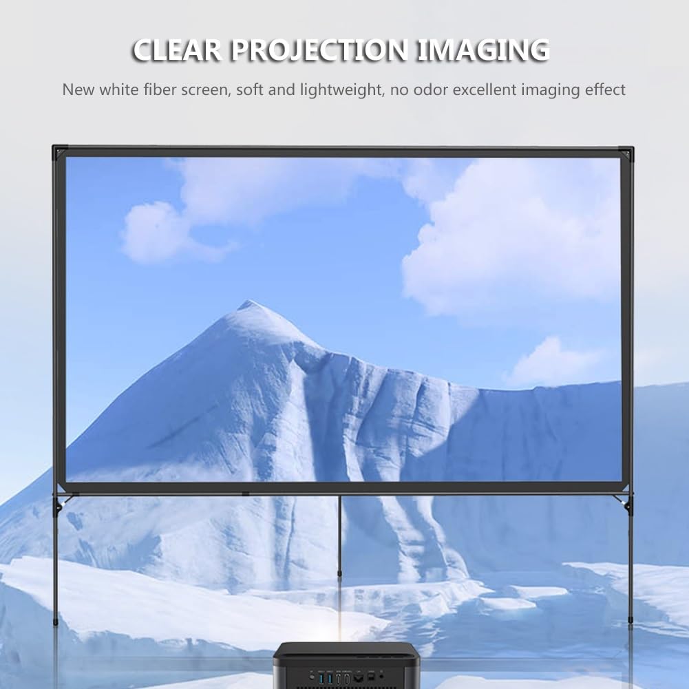Telo di Proiezione All'aperto da 80 Pollici con Supporto, Schermo Cinematografico Mobile Pieghevole All'aperto, 4K HD per Casa Ufficio Eventi Teatro