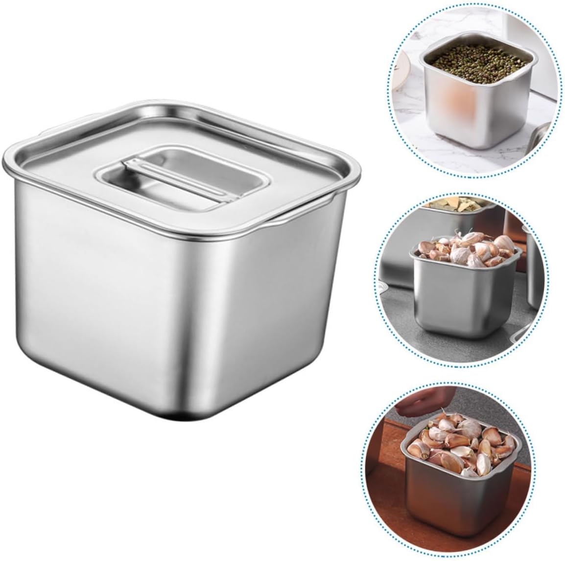 Stainless Steel Condiment Pot Silver with Lid and Handle