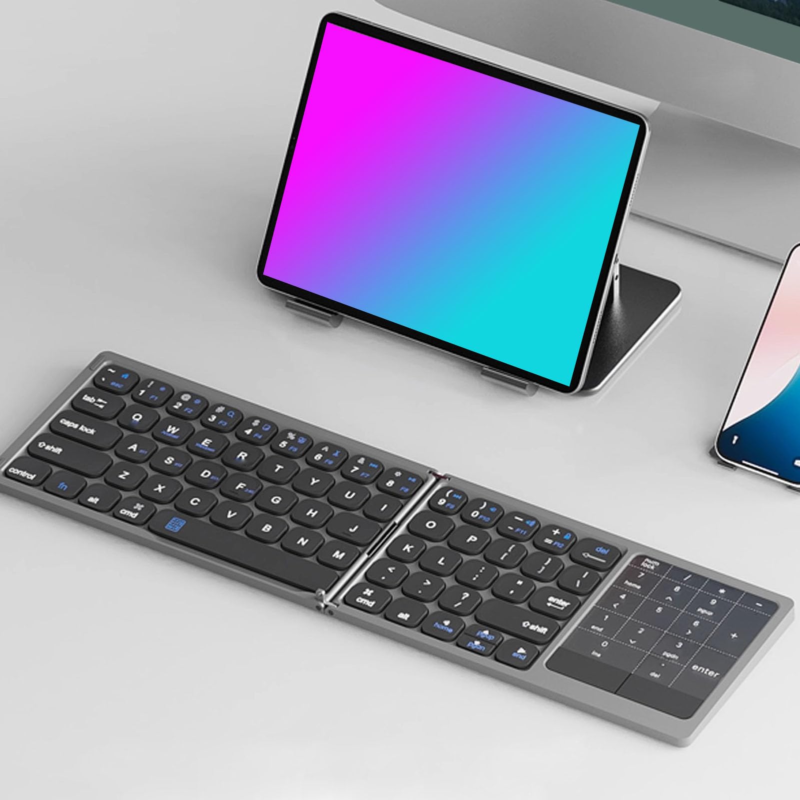 Tastiera Bluetooth Pieghevole, Wireless 2.4G con Tastierino Numerico e Touchpad per Telefoni Tablet