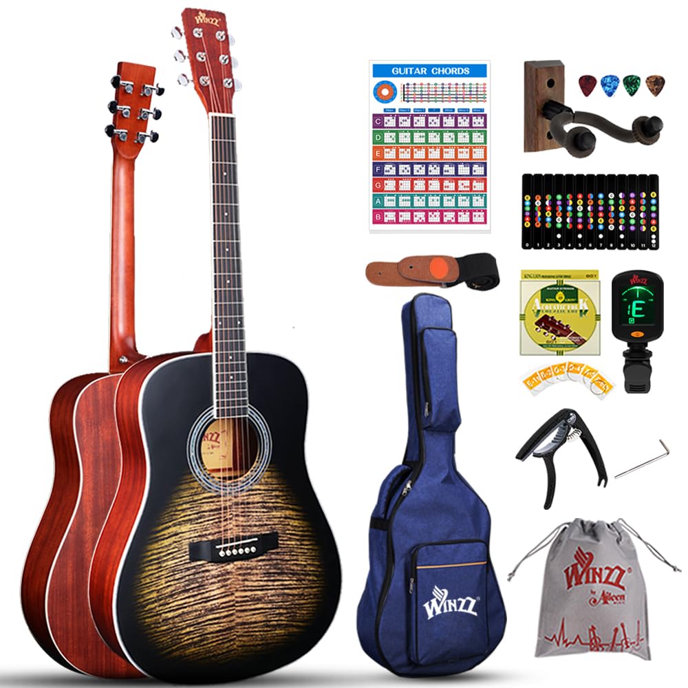Winzz Akoestische Gitaar Beginnersset Halve Grootte Archaistisch Met Gitaartas Cliptuner Riem Peddel Extra Snaar En Gitaarstandaard 41 Matzwart