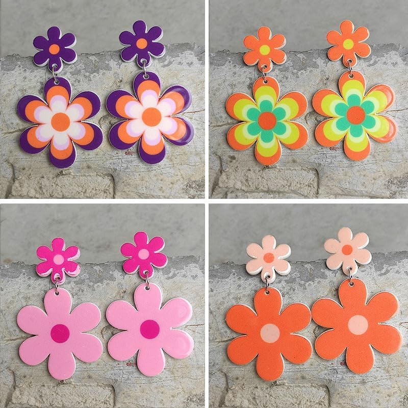 Floral Daisy Flower Dangle Earrings Y2k Vintage Resin Bohemian Lightweight Acrylic 60S 70S Party Mother's Day Valentien's Day Graduation Gift for Women - Image 3