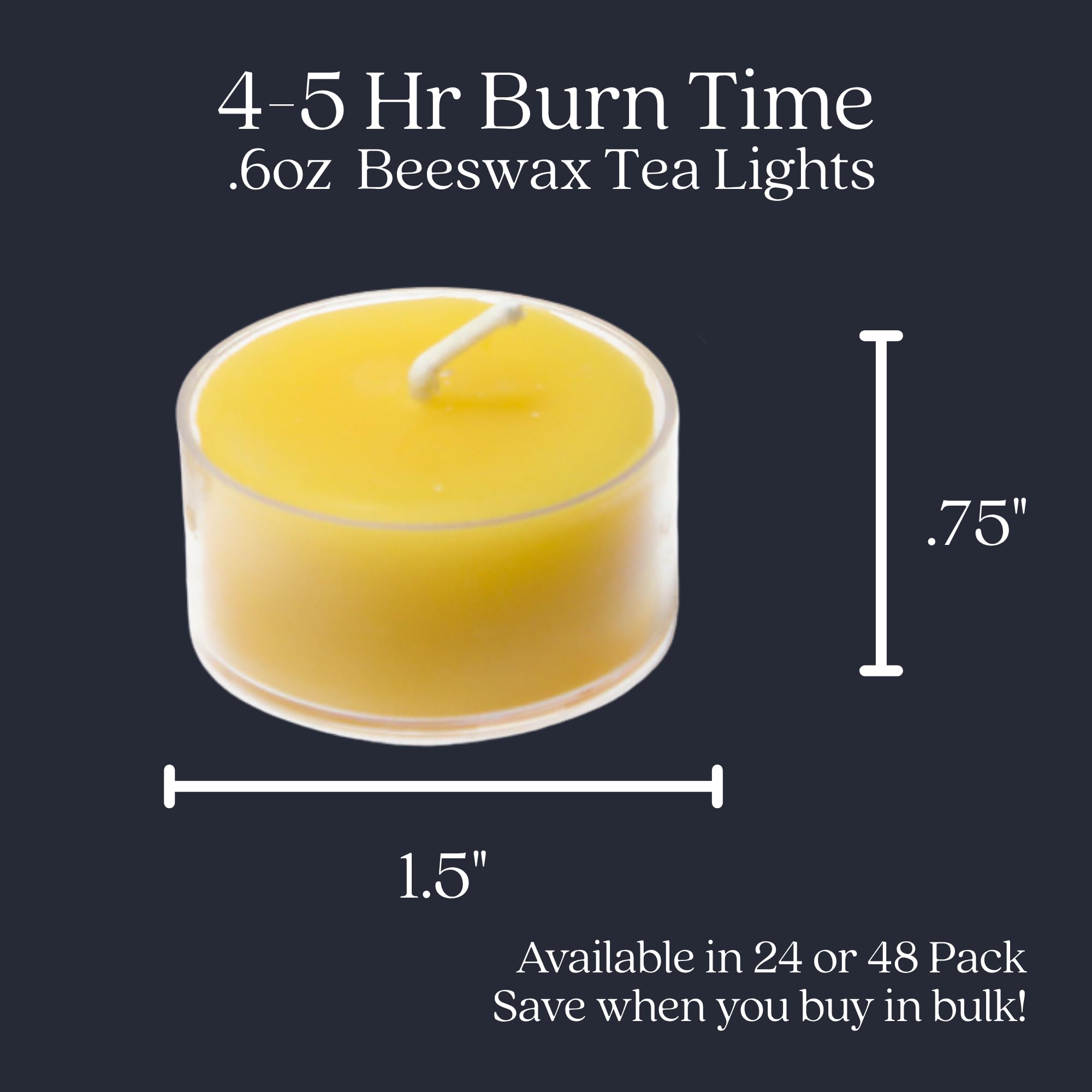 Bluecorn Beeswax Velas de té, cera de abejas 100 % pura y natural, velas de té amarillas, sin fragancia, sin parafina ni soja, combustión limpia, larga duración (4-5 horas), hechas en Estados Unidos