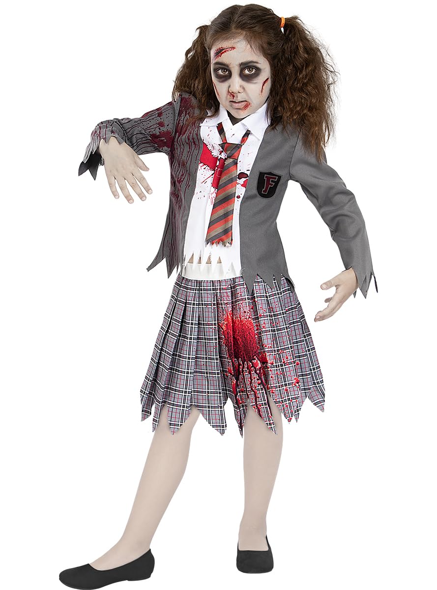 Funidelia | Disfraz de estudiante zombie para niña Muerto Viviente, Halloween - Disfraz para niños y divertidos accesorios para Fiestas, Carnaval y Halloween - Gris/Plateado