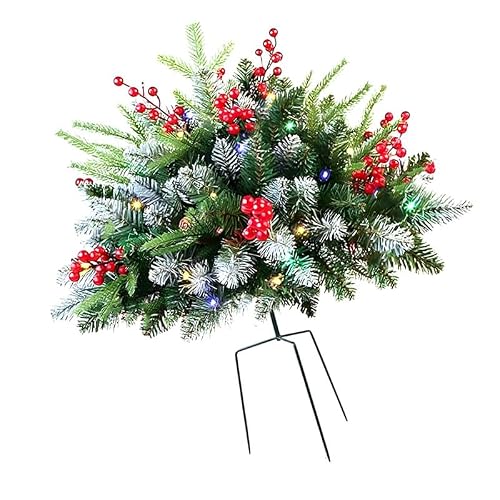 Jazuaiao Realistic Christmas Tree with Sturdy Base and LED Lighting for Festive Displays Waterproof Brightened Christmas Decoration with Stake