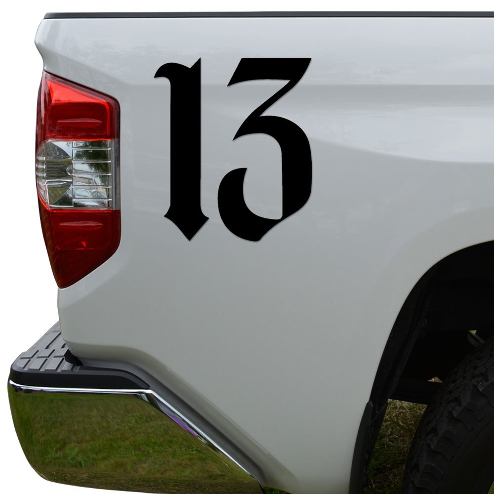 Lucky 13 Number Gothic Die Cut Vinyl Decal Sticker For Car Truck Motorcycle Window Bumper Wall Decor Size- [8 inch/20 cm] Tall Color- Matte Black