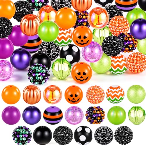 Huquary 40 Pcs 20mm Halloween Bead for Pen Rhinestone Bubblegum Bead Mixed