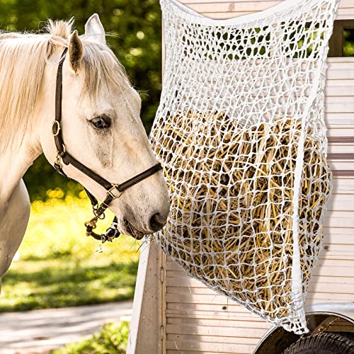 Riakrum 4 Pcs Hay Net White Slow Feed Hay Net Bag Hay Bags For Horses 35 X 31 Inch Horse Feed Bag Horse Feeding Supplies For Horse Feeder Full Day Feeding Horses Goat Stall Trailer #TOP4