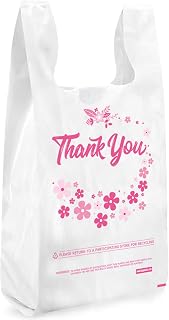 Lina Plastics- Thank You T-Shirt Bags (300 Count), Plastic Bags for Bulk Shopping and Restaurants - Size: 12" x 7" x 23", White