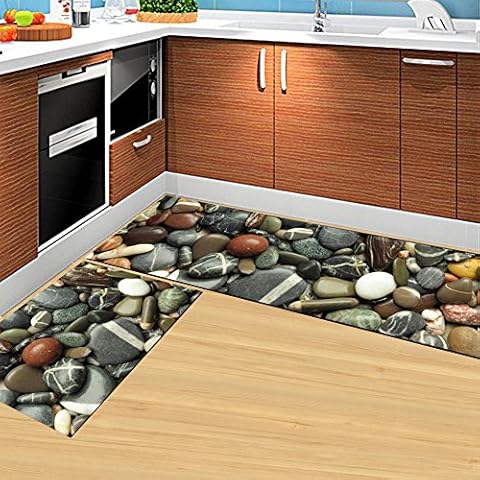 UUOUU 2-Piece Sets Non-Slip Stones Design Kitchen Door Soft Rug Bedroom Carpet Washable Bathroom Area Rugs Set (15.7x23.6 + 15.7x47.2 Inch) Cover