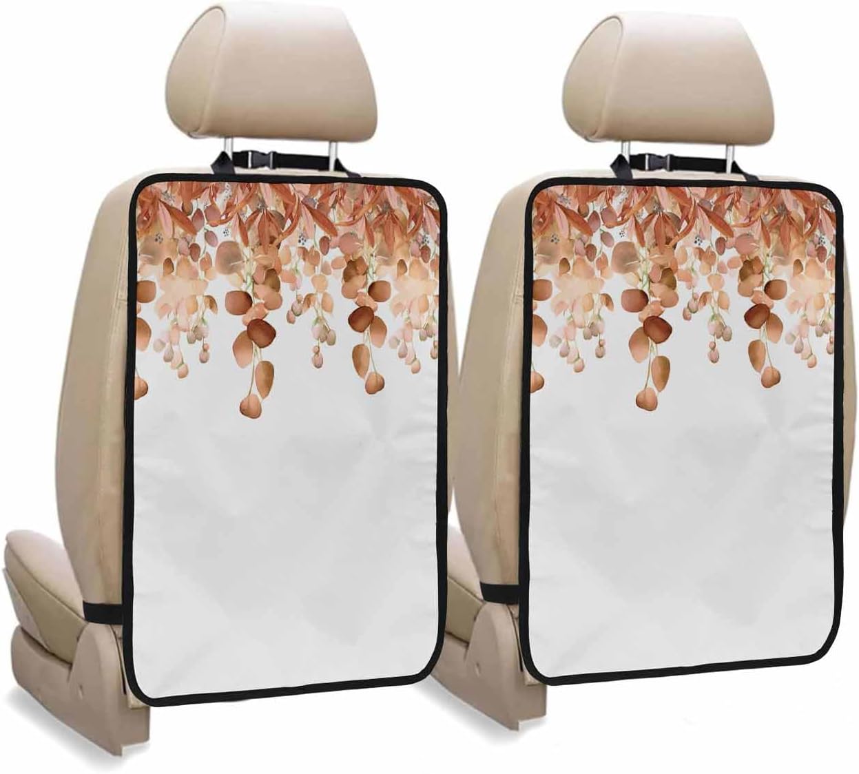 T&H XHome Car Seat Protector, 2 Pack Kick Mats Back Seat Protector Spring Summer Watercolor Blue Eucalyptus Leaves Waterproof Backseat Cover for Kids Universal Fit Automotive Interior Protectors