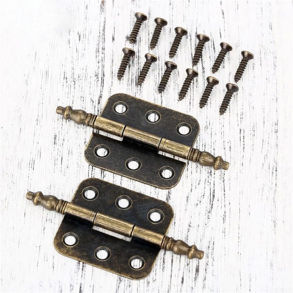 Antique Bronze Crown Head Decorative Door Hinges Cabinets, Cupboards & Wooden Boxes – 70 x 35 mm Iron Hinges with 6-Hole Mounting – Pack of 4 with Screws
