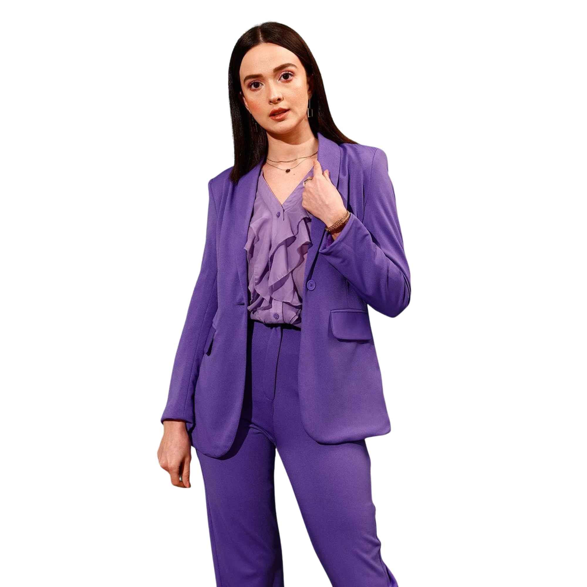 Solid Double Breasted Casual Women Blazer (Purple) | BLZ00005392-image-42