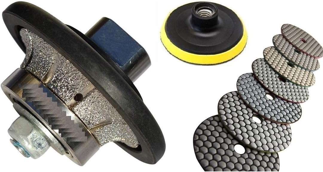 diamond profile wheel 3/16 inch radius - Demi Half Bullnose B5 Router Bit 6" Diamond Dry Polishing Pad 7+1 for stone marble granite concrete counter top floor surface edge smoothing shaping grinder