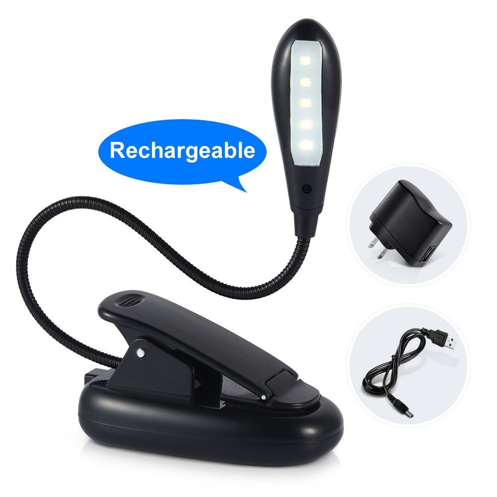 Ledgle Rechargable 5 LED Book Light Clipon Reading Light, Travel Light