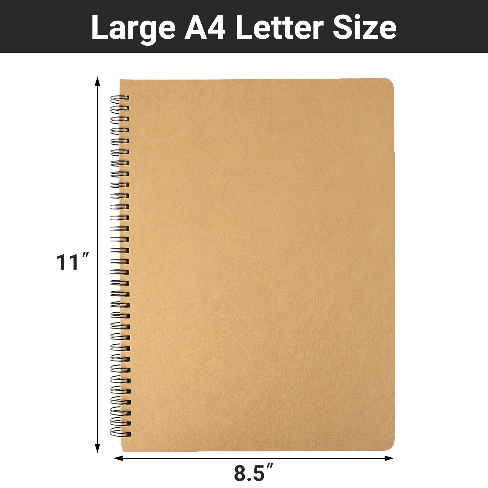 EUSOAR Quaderno a righe con copertina rigida, formato A4, 3 confezioni da 21,6 x 27,9 cm, 120 pagine a righe in carta kraft, quaderni a righe per college, quaderni per appunti, appunti, schizzi,