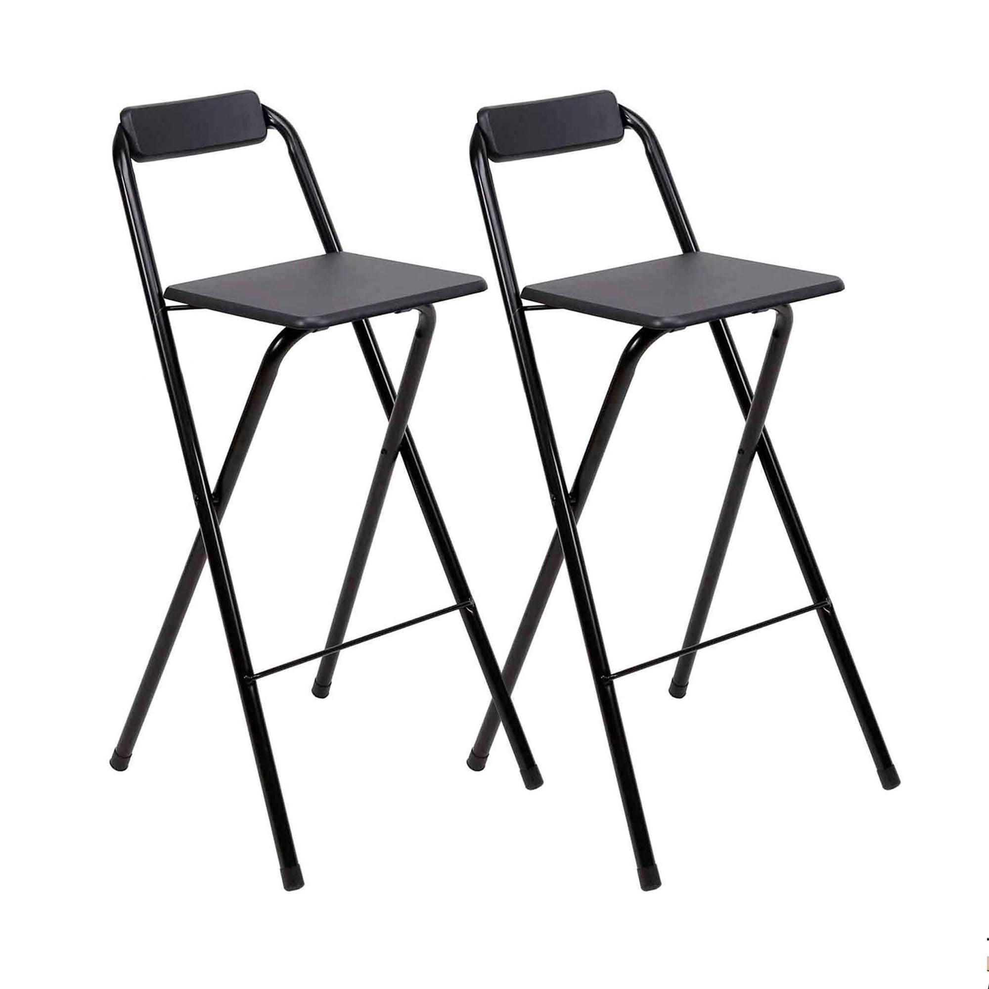 THE SECRET HOME - Pack de 2 Taburetes Plegables con Respaldo - Sillas Plegable de Metal y Madera - Decoración para el Hogar - Ideales para Cocina (Alto. 99 cm x Largo. 49 cm - Madera Negra)