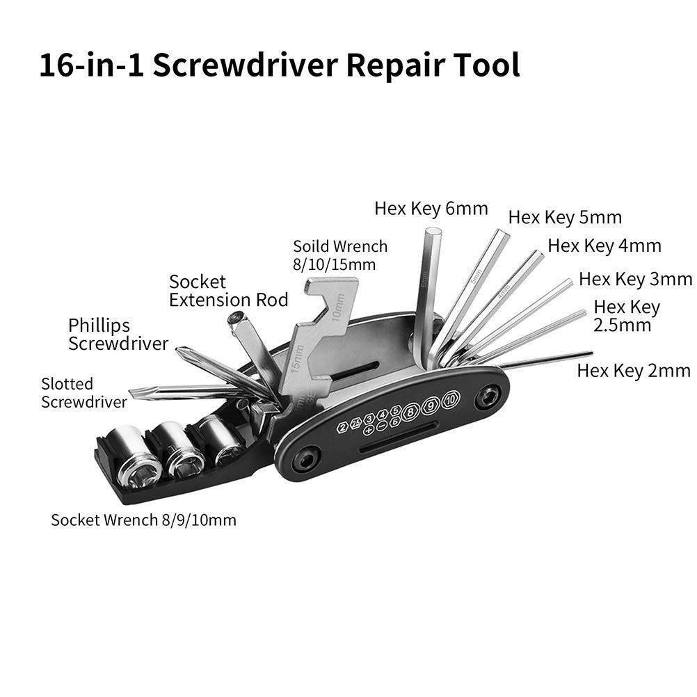 Fiets Reparatie Kit met Zadeltas Mini Fietspomp 16 In 1 Fiets Multitools Cyclus Onderhoud Sets