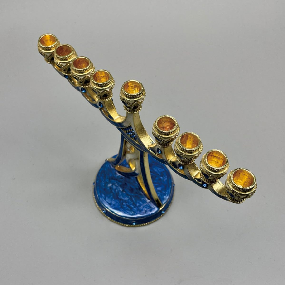 Menorah Candelabro Vintage a 9 Bracci in Metallo Blu