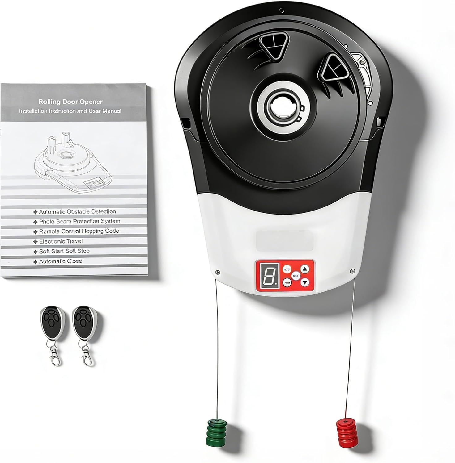 Side Mount Garage Door Opener, Automatic Roll Up Door Opener, 110V Commercial Garage Farm Warehouse Electric Roller Shutter Door Opener with 2 Remotes 800N Quiet Roll Up Doors - Not Fit Flap