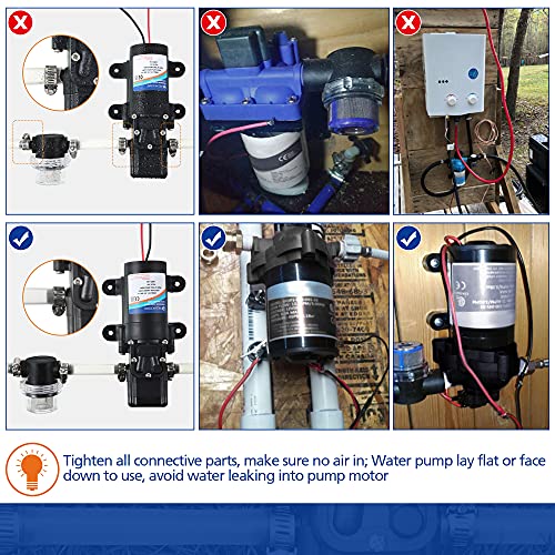 Dreyoo Diaphragm Water Pump 12V With 4 Hose Clamps Water Pump Strainer, 1.2 Gpm 80 Psi 12 Volt Self Priming Rv Dc Washdown Pump With Fittings Filter For Rv Marine Boat Lawn #TOP4