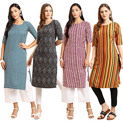 Image of Pinkmint Women's Crepe Digital Print Straight Kurta (Pack of 4)
