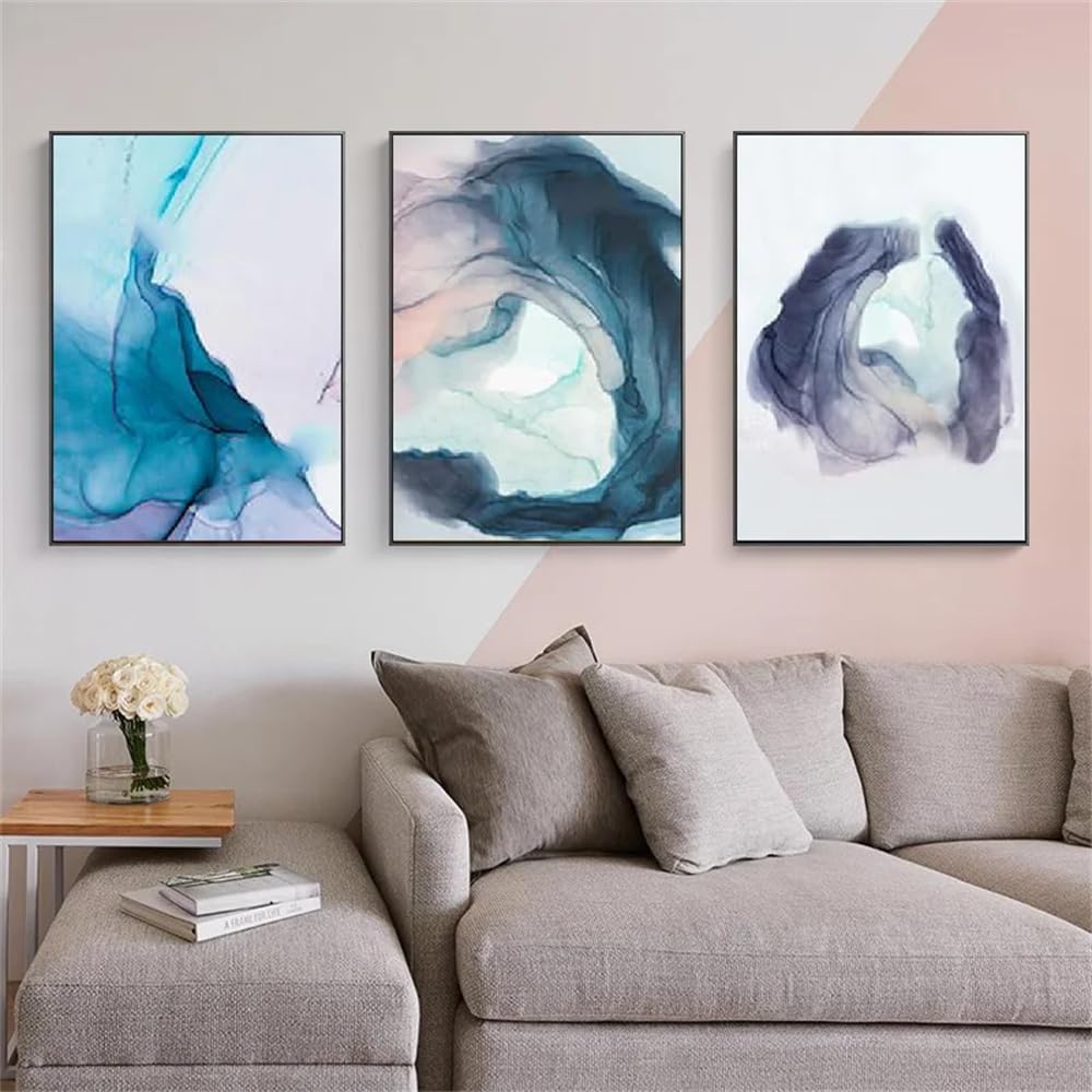 WUHBCZ Canvas Paints-Nordic Modern Blue Ink Poster Wall Art Canvas Painting Abstract Texture Picture for Living Office Room Decoration Artwork-60 * 70cm/3PCS (No Frame)